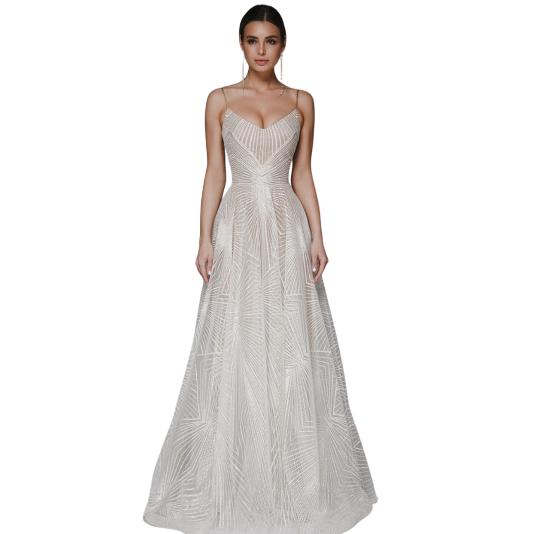 Backless V-Neck Sequin Wedding Dress